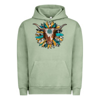 Pigment Oil Green texas longhorn sunflower background Urban Hoodie - RanaPortraitStore