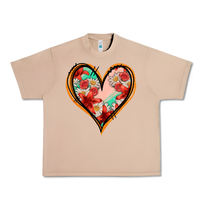 Floral Orange Glitter Heart Urban Heavy Tee by Jasminsmagicworld | Teevron