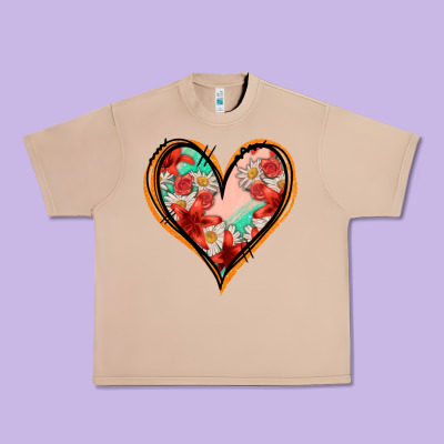 Floral Orange Glitter Heart Urban Heavy Tee Designed By Jasminsmagicworld