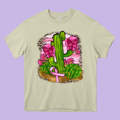 Breast Cancer Cactus Heavy Core Tee Designed By Fadigitalartstudio