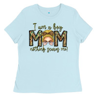 Baby Blue Iam Boy Mom Nothing Scares Me Ladies Tee - CowhideDigitalArt