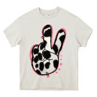 Cream Black White Dalmatian Peace Sign Heavy Core Tee - Jasminsmagicworld