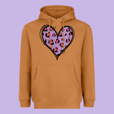 Glitter Purple Leopard Heart Heavyweight Hoodie Designed By Jasminsmagicworld
