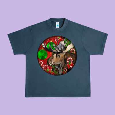 Moose Buck Deer Christmas Urban Heavy Tee Designed By Lillyallendesigns