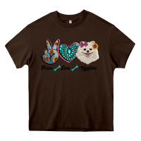 Chocolate Brown peace love pomeranian Heavy Core Tee - RanaPortraitStore