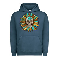 Pigment Midnight Navy sunflower with skull Urban Hoodie - RanaPortraitStore