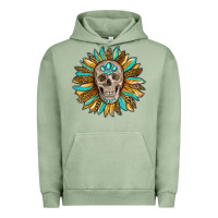 Pigment Oil Green sunflower with skull Urban Hoodie - RanaPortraitStore