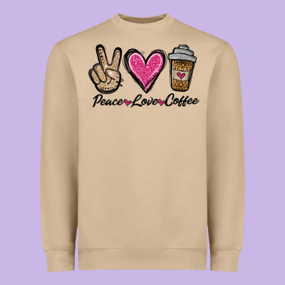 Peace Love Coffee Heavyweight Sweatshirt Designed By Jasminsmagicworld