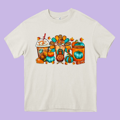 Thanksgiving Coffee Cups Heavy Core Tee Designed By Fadigitalartstudio