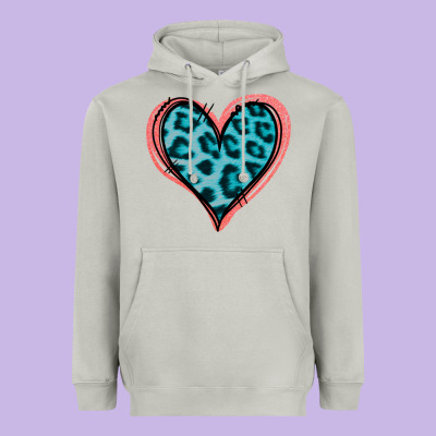 Blue Leopard Heart Heavyweight Hoodie Designed By Jasminsmagicworld