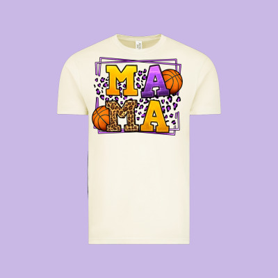 Purple And Gold Basketball Leopard Frame Mama Vintage Tee Designed By Lillyallendesigns