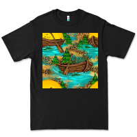 Black Lake Boat Rudder And Sunflowers Seamless Pattern Premium Tee - BundleAndBundleShop