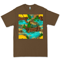 Cacao Lake Boat Rudder And Sunflowers Seamless Pattern Premium Tee - BundleAndBundleShop