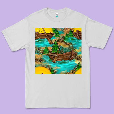 Lake Boat Rudder And Sunflowers Seamless Pattern Premium Tee Designed By Bundleandbundleshop