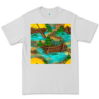 Dove Grey Lake Boat Rudder And Sunflowers Seamless Pattern Premium Tee - BundleAndBundleShop