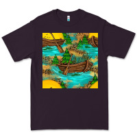 Plum Lake Boat Rudder And Sunflowers Seamless Pattern Premium Tee - BundleAndBundleShop