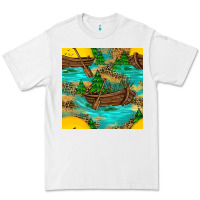 White Lake Boat Rudder And Sunflowers Seamless Pattern Premium Tee - BundleAndBundleShop