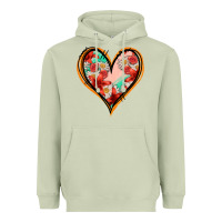 Floral Orange Glitter Heart Heavyweight Hoodie | Teevron