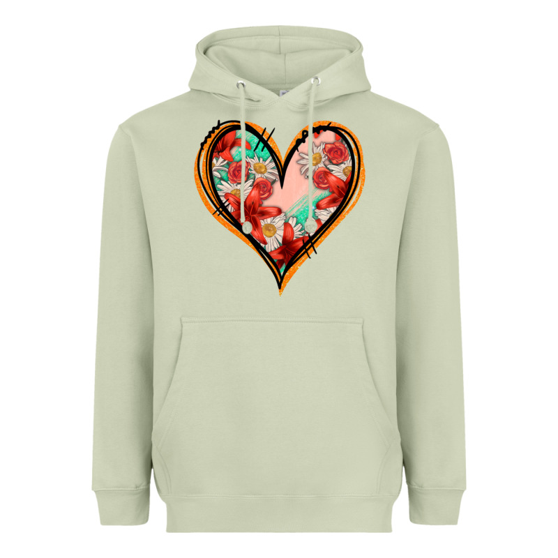 Floral Orange Glitter Heart Heavyweight Hoodie by Jasminsmagicworld | Teevron