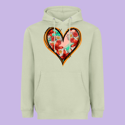 Floral Orange Glitter Heart Heavyweight Hoodie Designed By Jasminsmagicworld