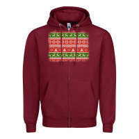 Burgundy knitted christmas reindeer pine tree background Zipper Hoodie - Jasminsmagicworld