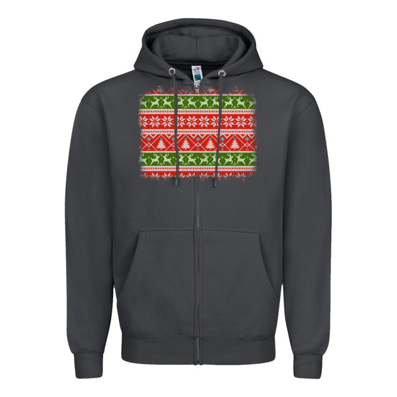 Knitted Christmas Reindeer Pine Tree Background Zipper Hoodie by Jasminsmagicworld | Teevron