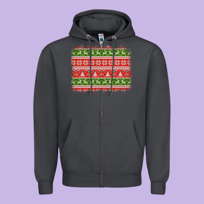 Knitted Christmas Reindeer Pine Tree Background Zipper Hoodie Designed By Jasminsmagicworld