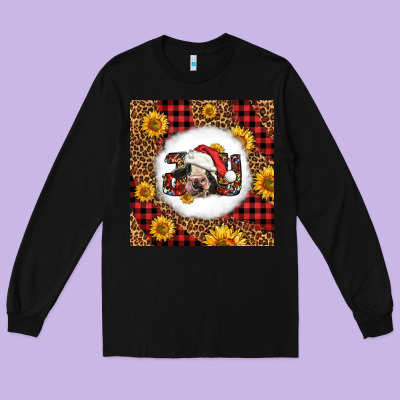 Joy Christmas Cow Long Sleeve Tee Designed By Lillyallendesigns