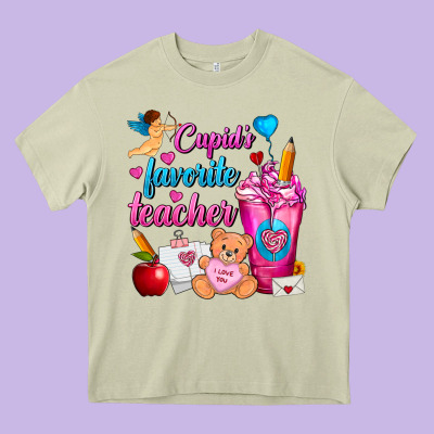 Cupid's Favorite Teacher Valentine's Day Frappe Heavy Core Tee Designed By Fadigitalartstudio