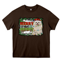 Chocolate Brown merry and bright pomeranian Heavy Core Tee - RanaPortraitStore
