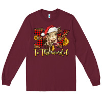 Burgundy joy to the world christmas cow Long Sleeve Tee - LillyAllenDesigns