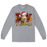Heather Grey joy to the world christmas cow Long Sleeve Tee - LillyAllenDesigns