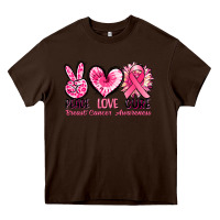 Chocolate Brown Peace love cure Breast Cancer Awareness Heavy Core Tee - FaDigitalArtStudio