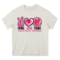 Cream Peace love cure Breast Cancer Awareness Heavy Core Tee - FaDigitalArtStudio