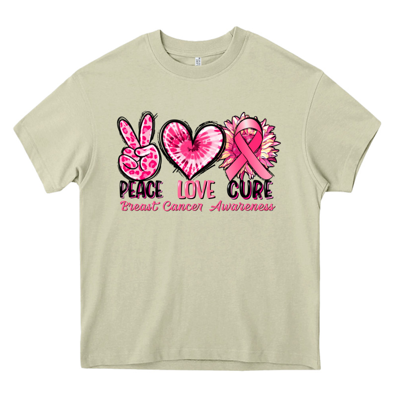 Peace Love Cure Breast Cancer Awareness Heavy Core Tee by FaDigitalArtStudio | Teevron