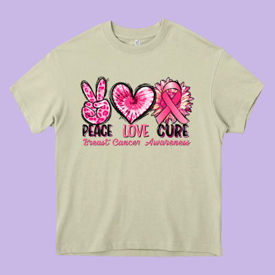 Peace Love Cure Breast Cancer Awareness Heavy Core Tee Designed By Fadigitalartstudio