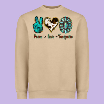 Peace Love Turquoise Heavyweight Sweatshirt Designed By Jasminsmagicworld