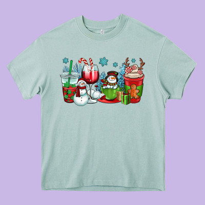 Christmas Snowman Coffee Cups Heavy Core Tee Designed By Oliviacreatesart