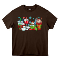 Chocolate Brown christmas snowman coffee cups Heavy Core Tee - OliviaCreatesArt