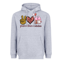 Heather Grey Peace Love Valentines Gnomes Heavyweight Hoodie - Jasminsmagicworld