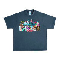 Midnight Navy Happy Easter Bunny Urban Heavy Tee - CowhideDigitalArt