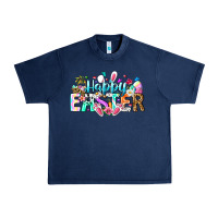 Navy Happy Easter Bunny Urban Heavy Tee - CowhideDigitalArt