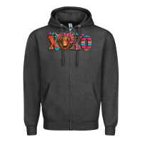 Charcoal Heather xoxo valentine's day highland cow Zipper Hoodie - Jasminsmagicworld