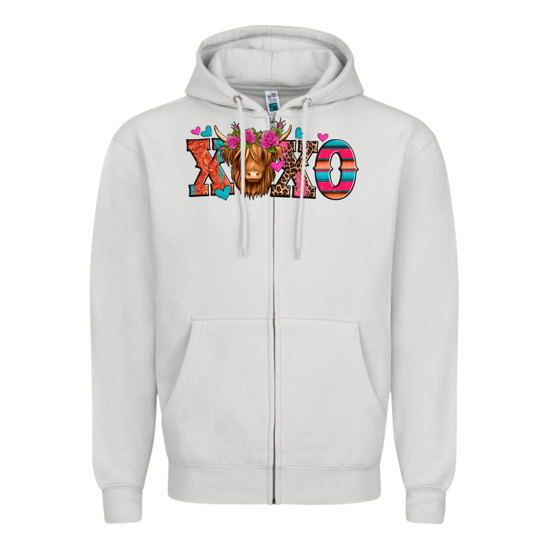 Xoxo Valentine's Day Highland Cow Zipper Hoodie by Jasminsmagicworld | Teevron
