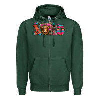 Sports Green xoxo valentine's day highland cow Zipper Hoodie - Jasminsmagicworld