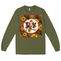 Army Green joy to the world christmas cow Long Sleeve Tee - LillyAllenDesigns