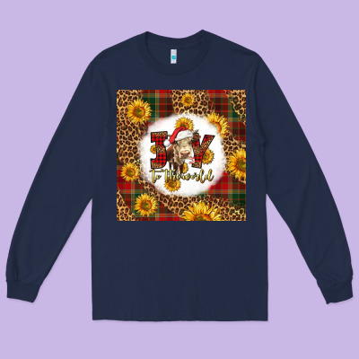 Joy To The World Christmas Cow Long Sleeve Tee Designed By Lillyallendesigns