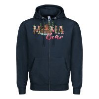 Navy Mama bear with daisy Zipper Hoodie - RanaPortraitStore
