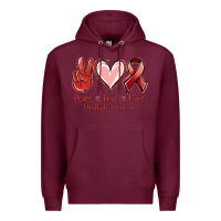 Burgundy Peace Love Cure Multiple Myeloma Cancer Premium Hoodie - Jasminsmagicworld