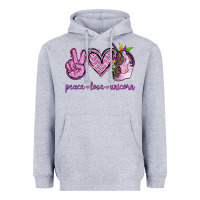 Heather Grey Peace Love Unicorn Heavyweight Hoodie - Jasminsmagicworld